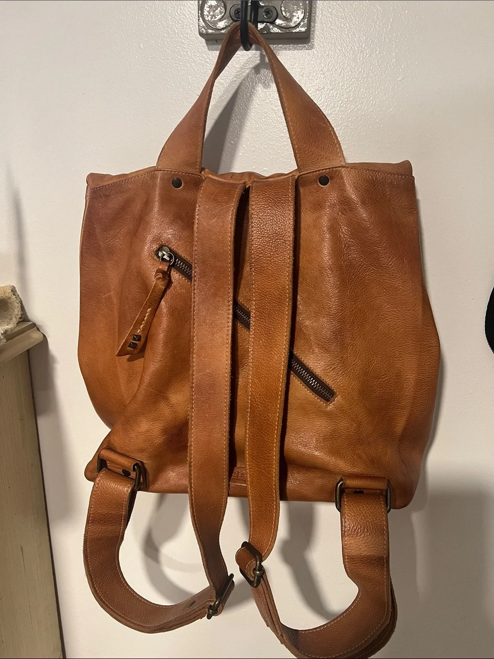 Bed Stu Tan Leather Fold-Top Backpack